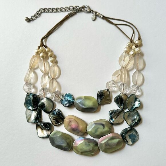 Chico's Luisa blue abalone multi strand statement necklace - Picture 11 of 13
